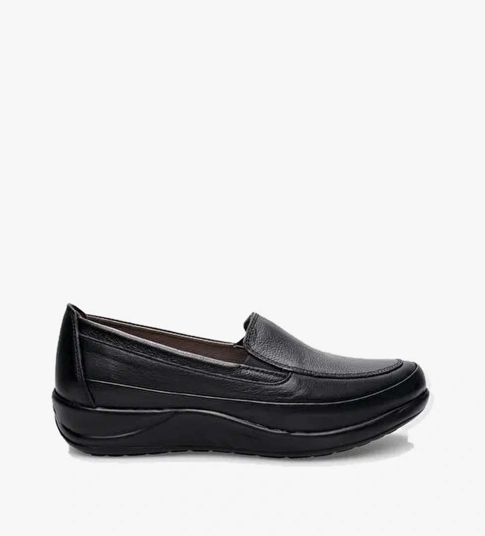 %100 Hakiki Deri Siyah Kadın Comfort Ayakkabı - Görsel 1