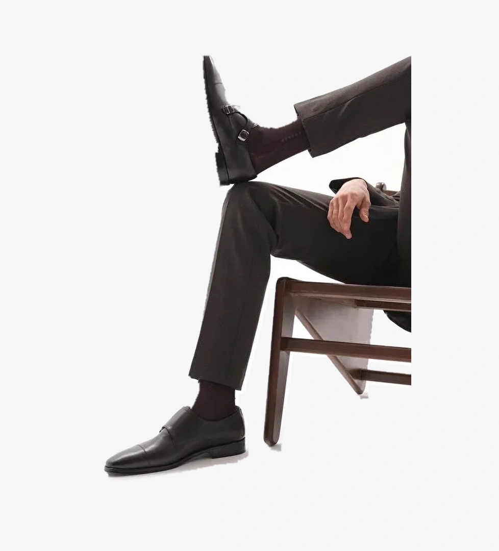 Hakiki Deri Siyah Çift Tokalı Erkek Klasik Ayakkabı - Görsel 1