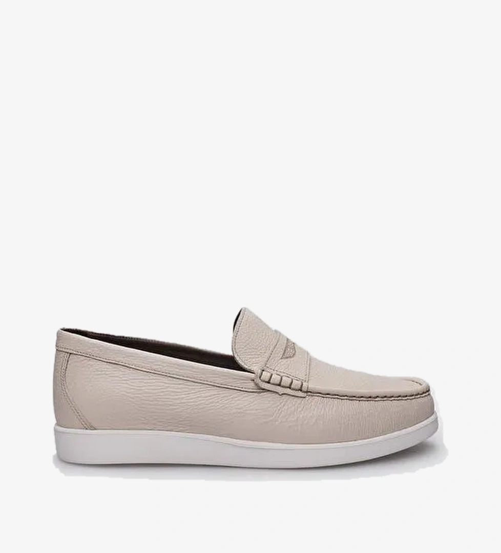 %100 Hakiki Deri Bej Loafer Erkek Günlük Ayakkabı - Görsel 1