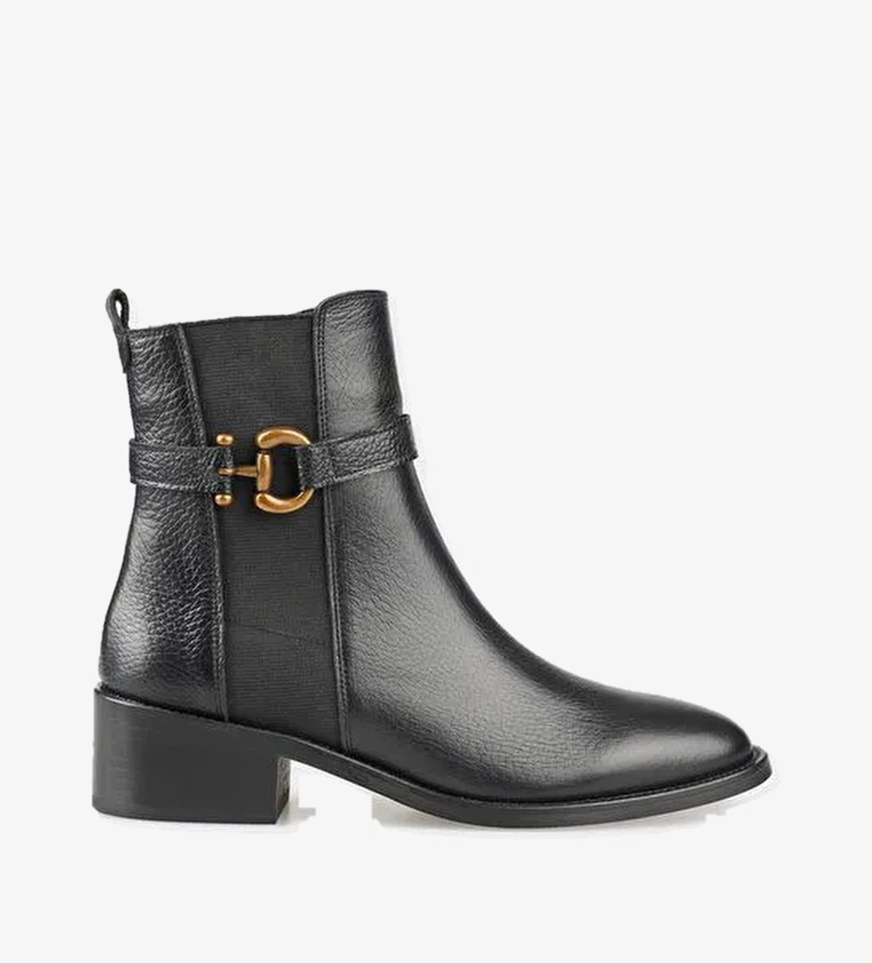Siyah Deri Kadın Klasik Bot - Görsel 1