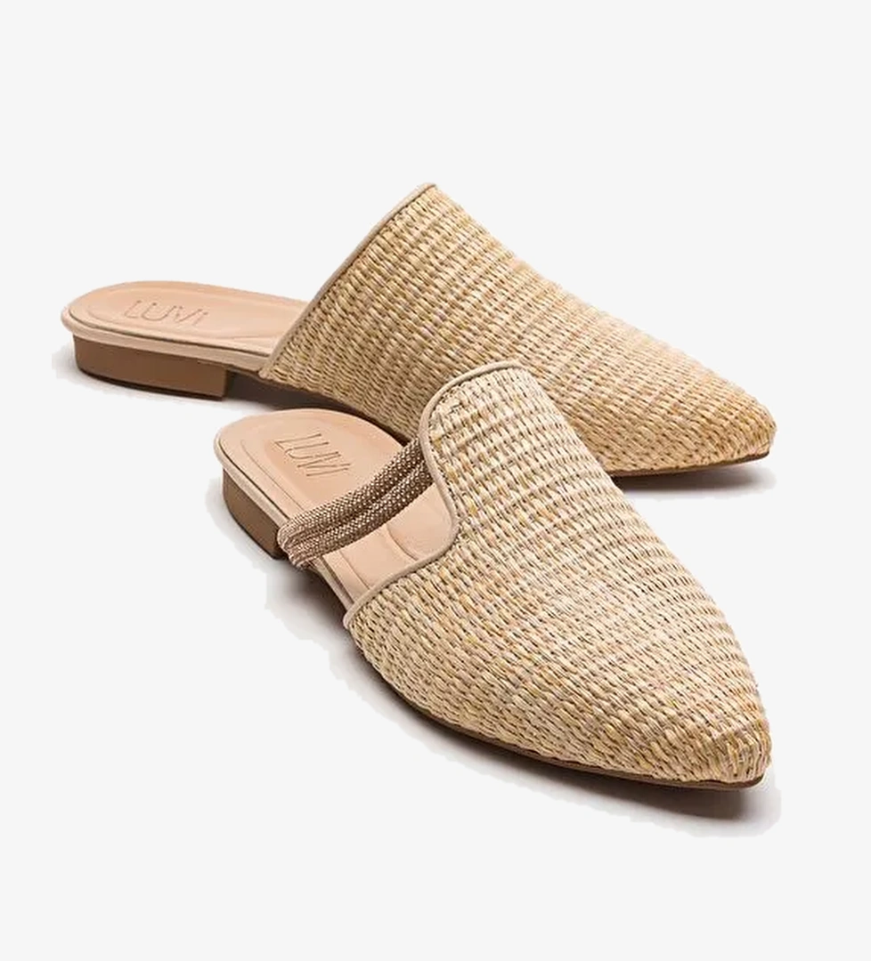 PESA Krem Hasır Taşlı Kadın Terlik - Görsel 1