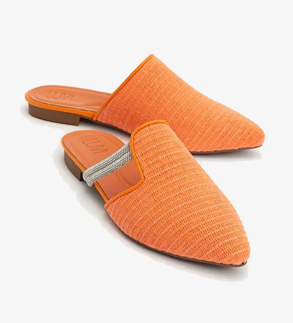 PESA Turuncu Hasır Taşlı Kadın Terlik - Görsel 1