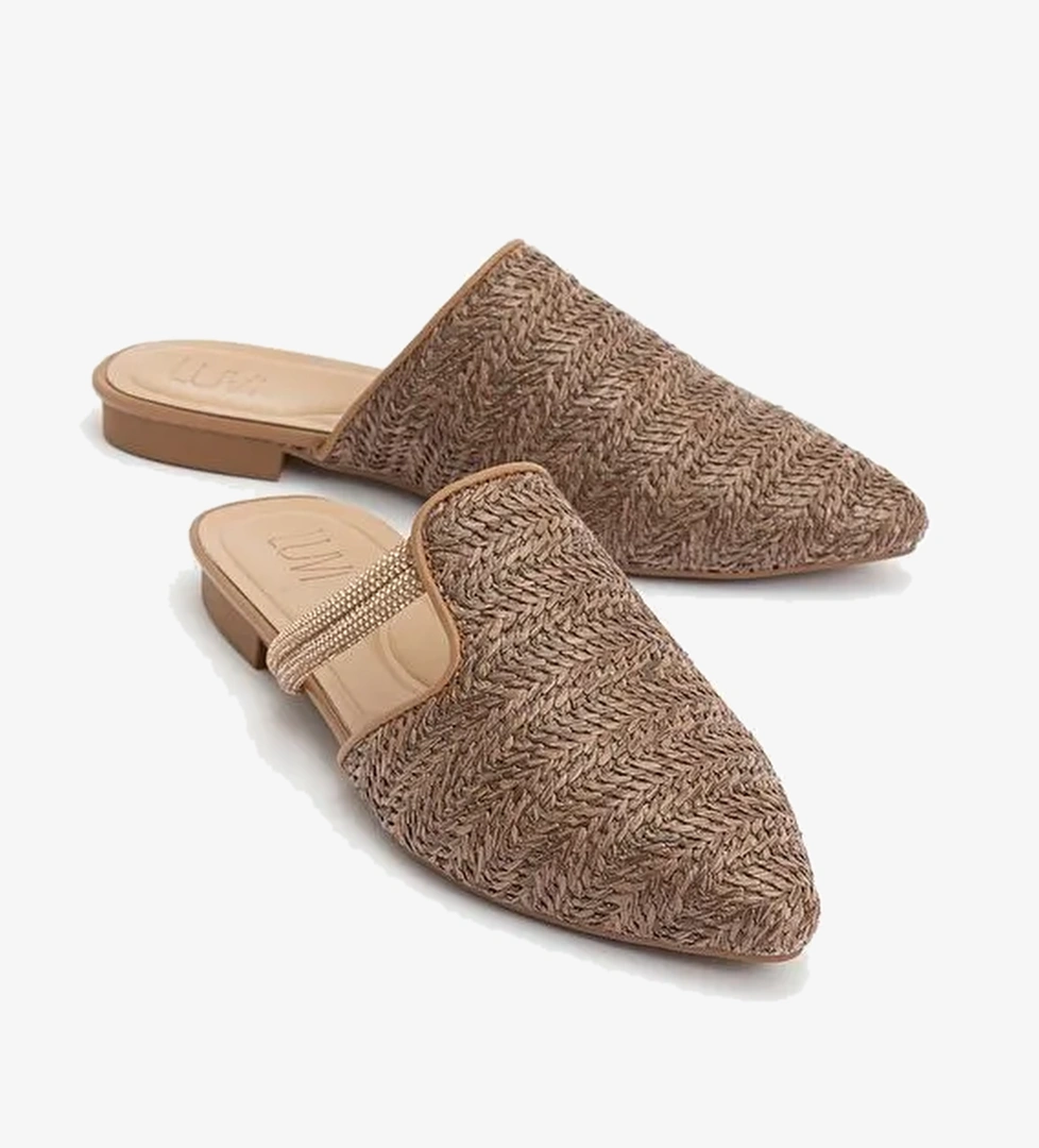 PESA Kahve Hasır Taşlı Kadın Terlik - Görsel 1