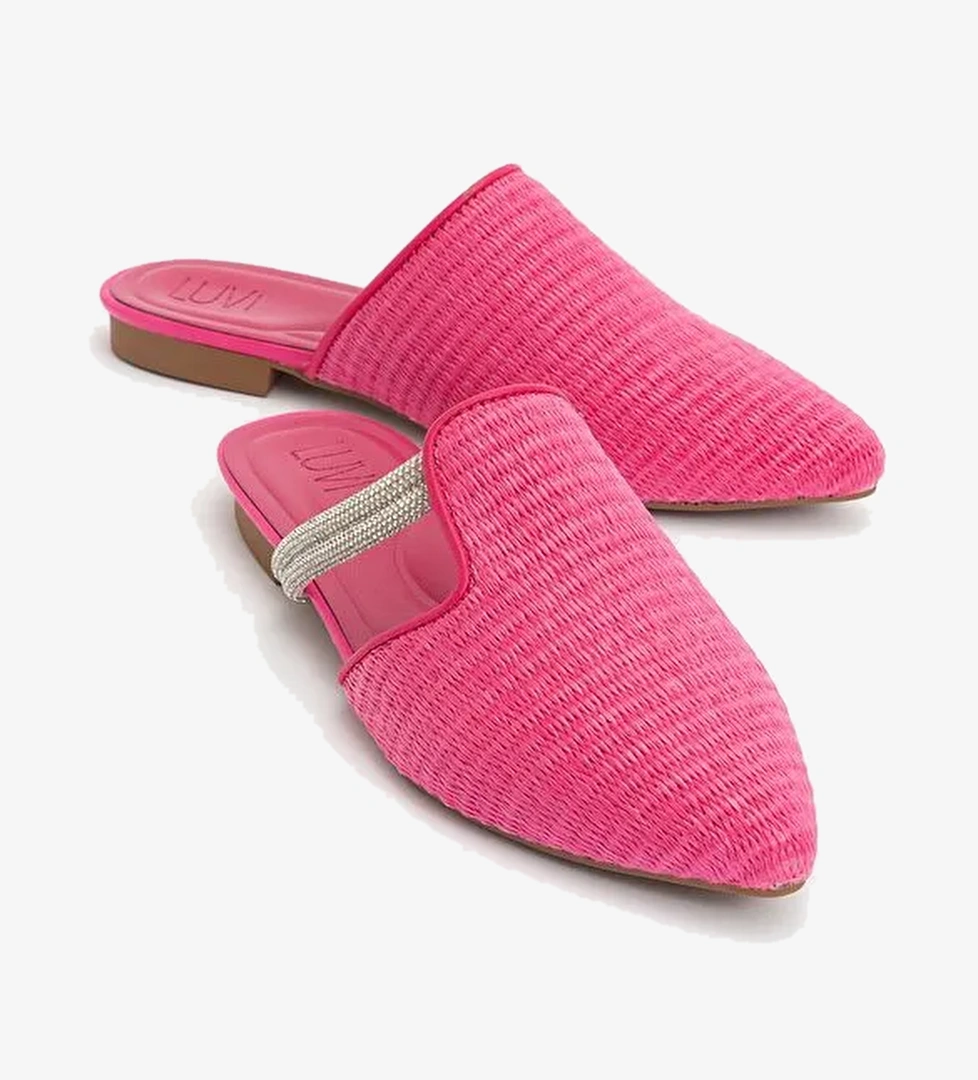 PESA Fuşya Hasır Taşlı Kadın Terlik - Görsel 1