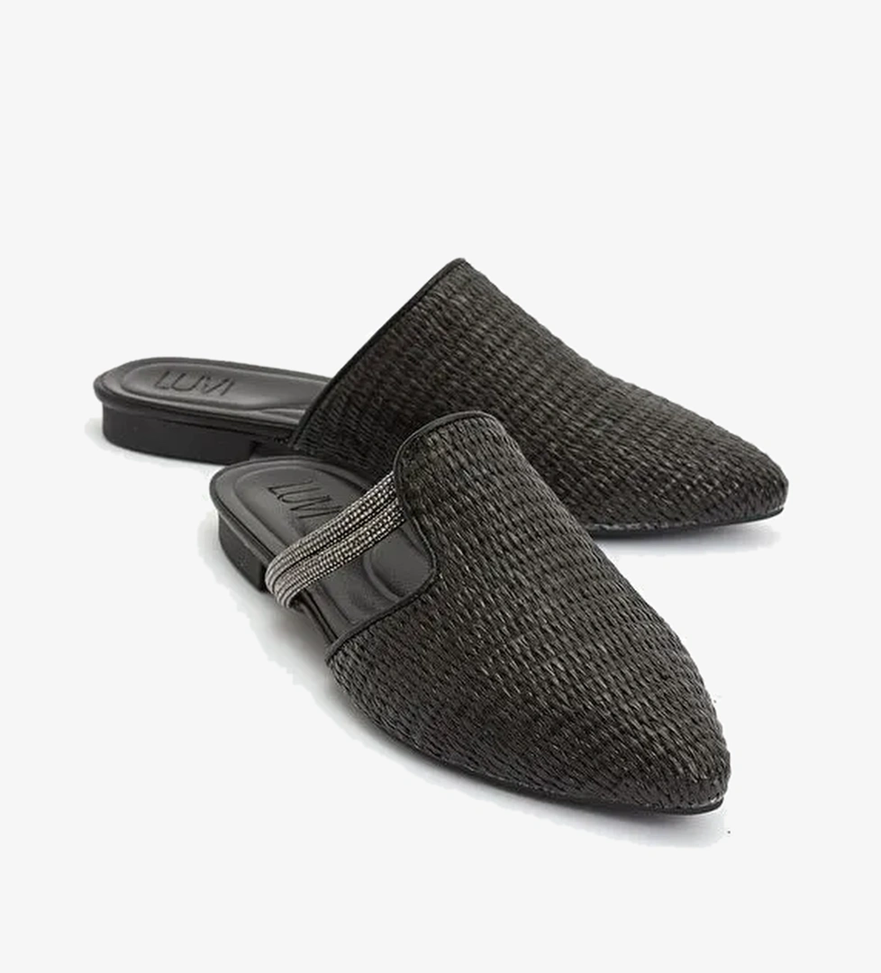 PESA Siyah Hasır Taşlı Kadın Terlik - Görsel 1