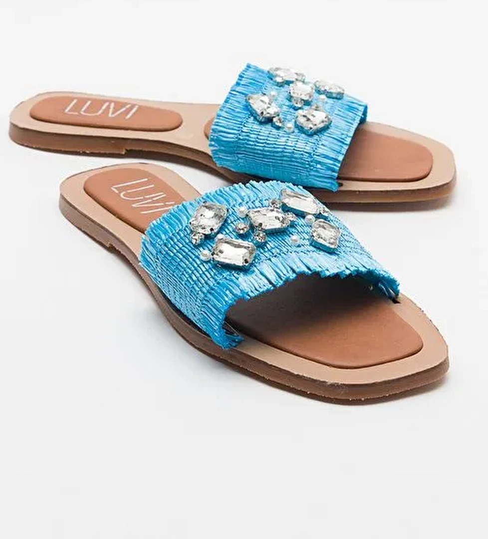 Luvi Shoes Mavi Kadın Hasır Terlik 74-200 - Görsel 1