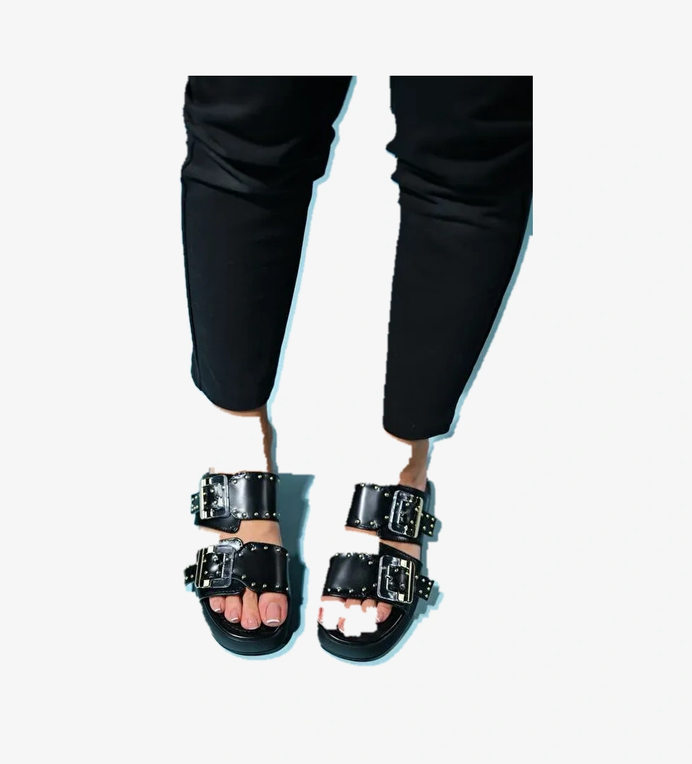 ZLEY Siyah Şeffaf Tokalı Kadın Terlik - Görsel 1