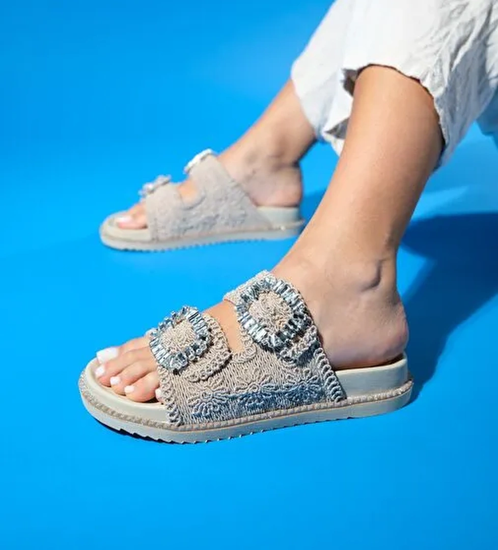 Luvi Shoes Bej Kadın Hasır Platform Topuklu Terlik 74-110 - Görsel 1