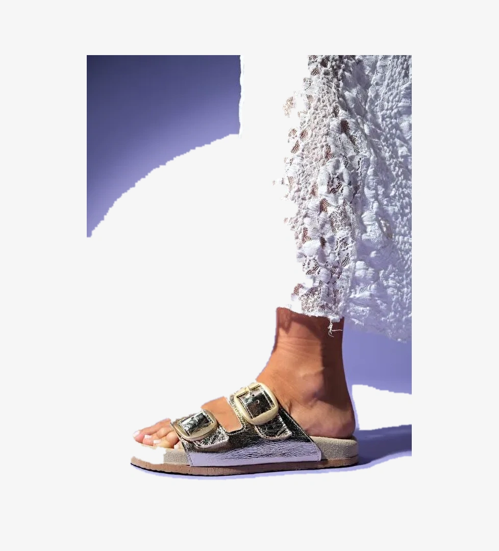 Luvi Shoes Altın Kadın Deri Terlik 85-750 - Görsel 1