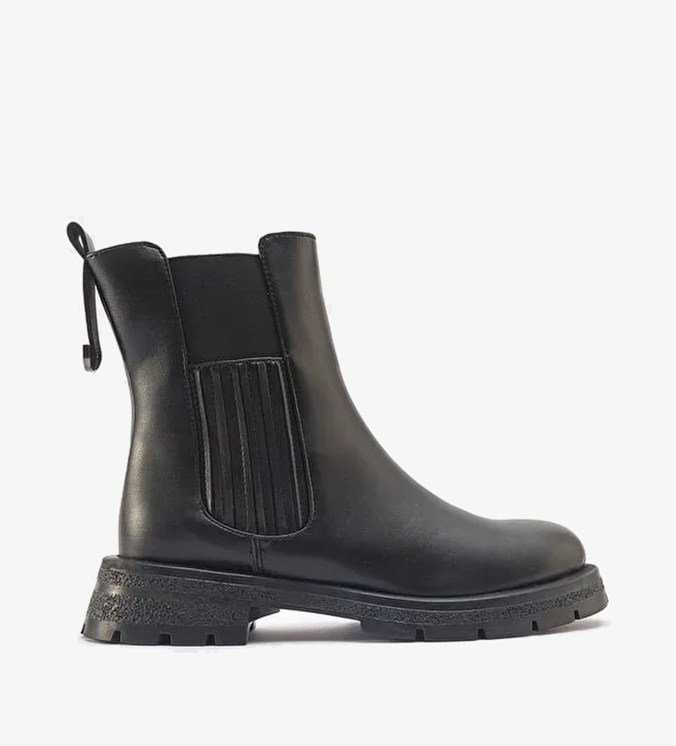 DENIS Siyah Cilt Lastikli Kadın Chelsea Bot - Görsel 1