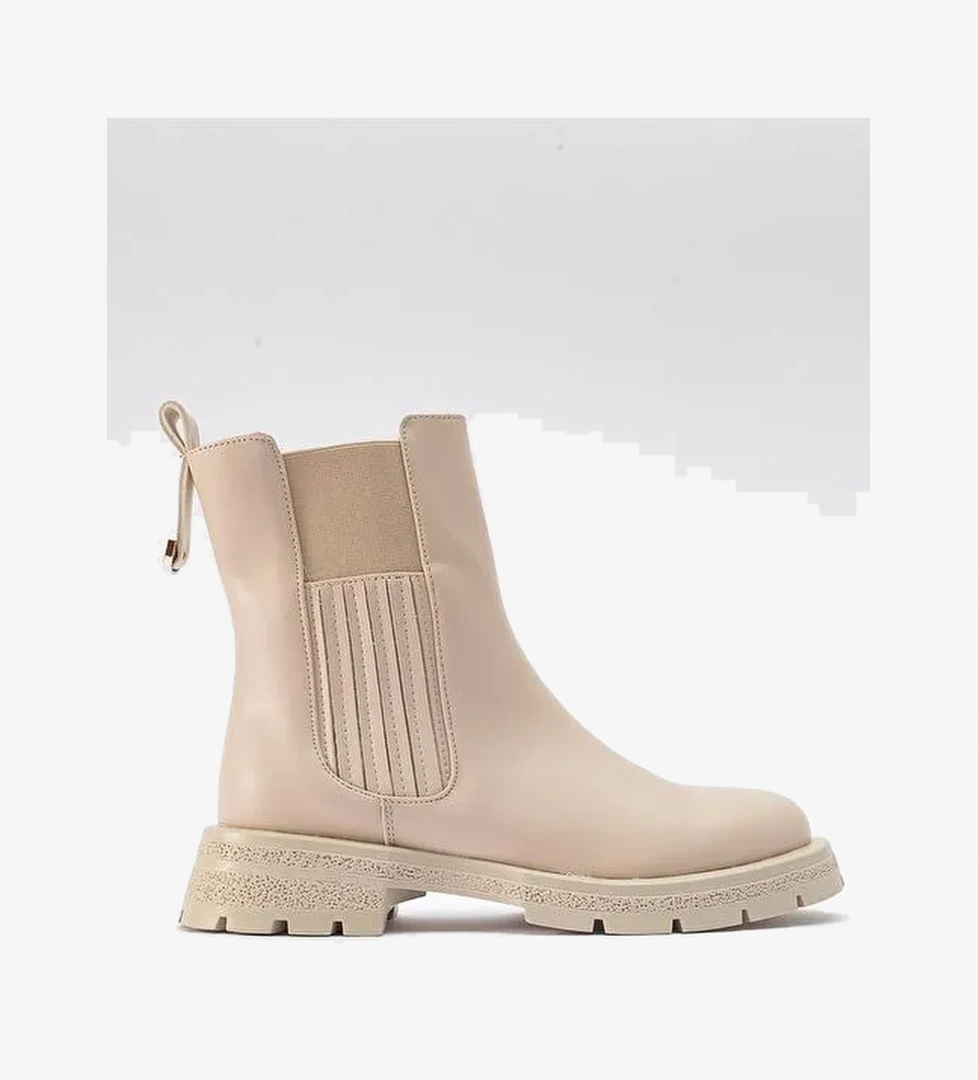 DENIS Bej Cilt Lastikli Kadın Chelsea Bot - Görsel 1