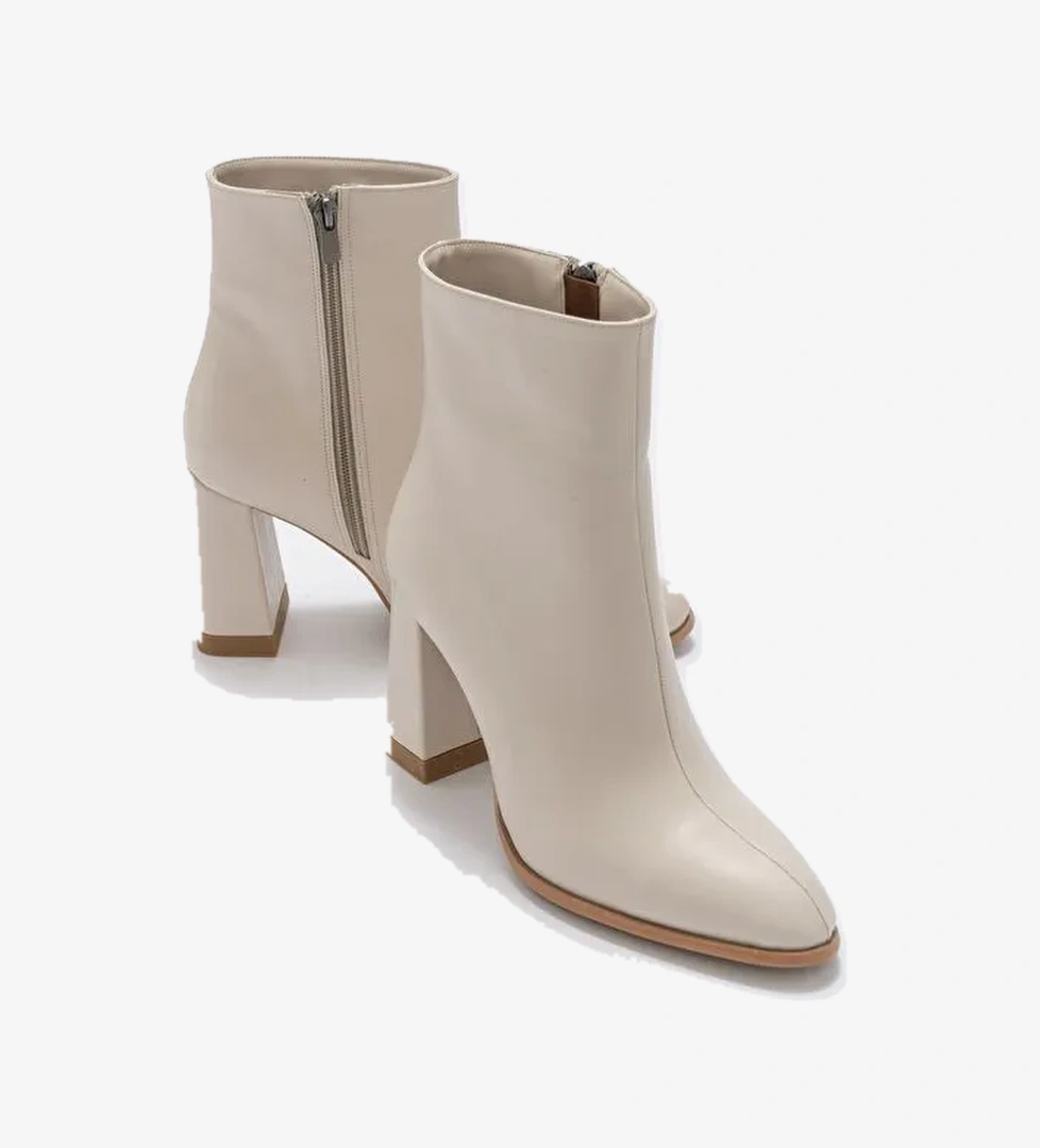 JEWEL Bej Cilt Kadın Topuklu Bot - Görsel 1