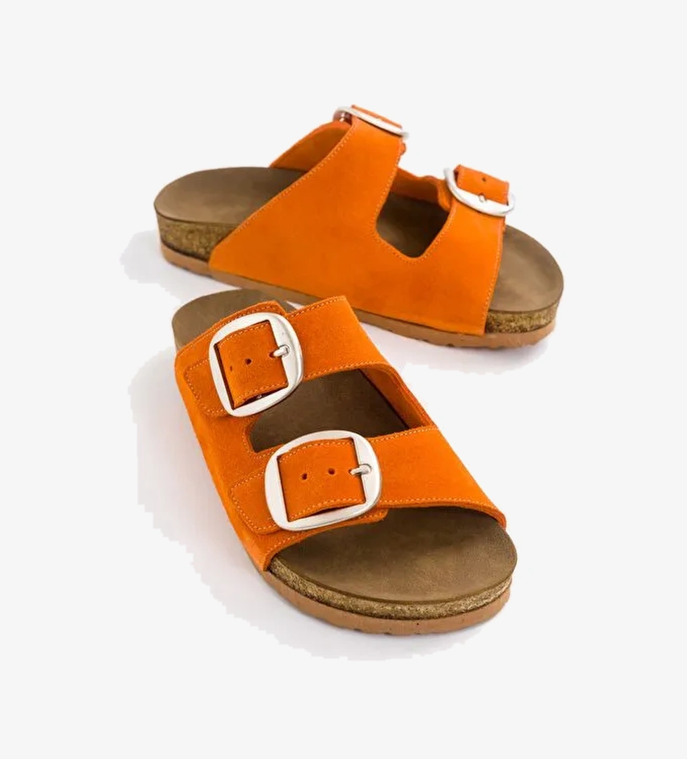 Luvi Shoes Turuncu Kadın Süet Terlik 85-101 - Görsel 1