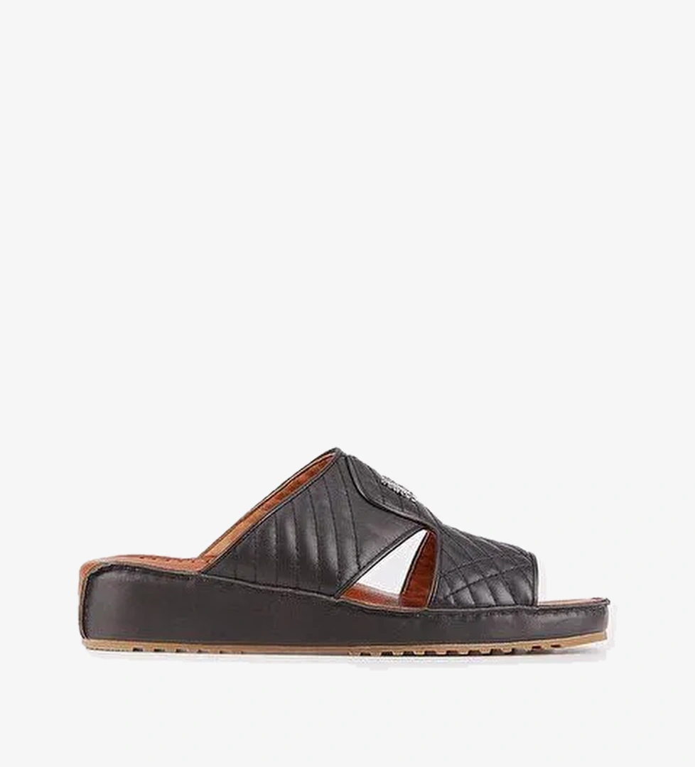 Erkek Hakiki Deri Rozet Aksesuarlı Siyah Terlik - Görsel 1