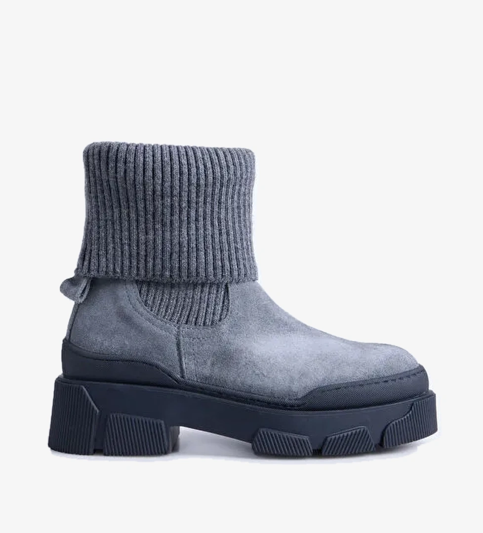 Fabrika Antrasit Kadın Deri - Kumaş Bot D-ELODIA - Görsel 1