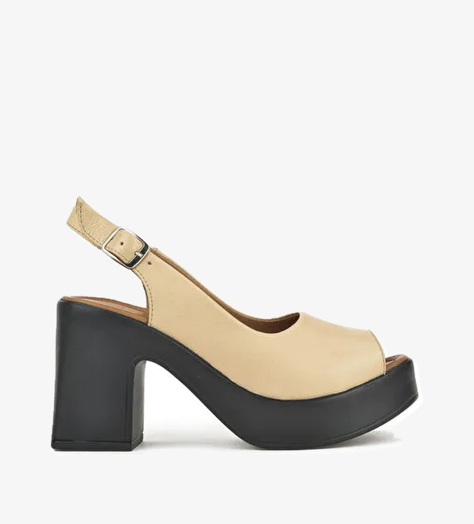 Ziya, Kadın Hakiki Deri Topuklu Sandalet 141992Z28003 Bej - Görsel 1