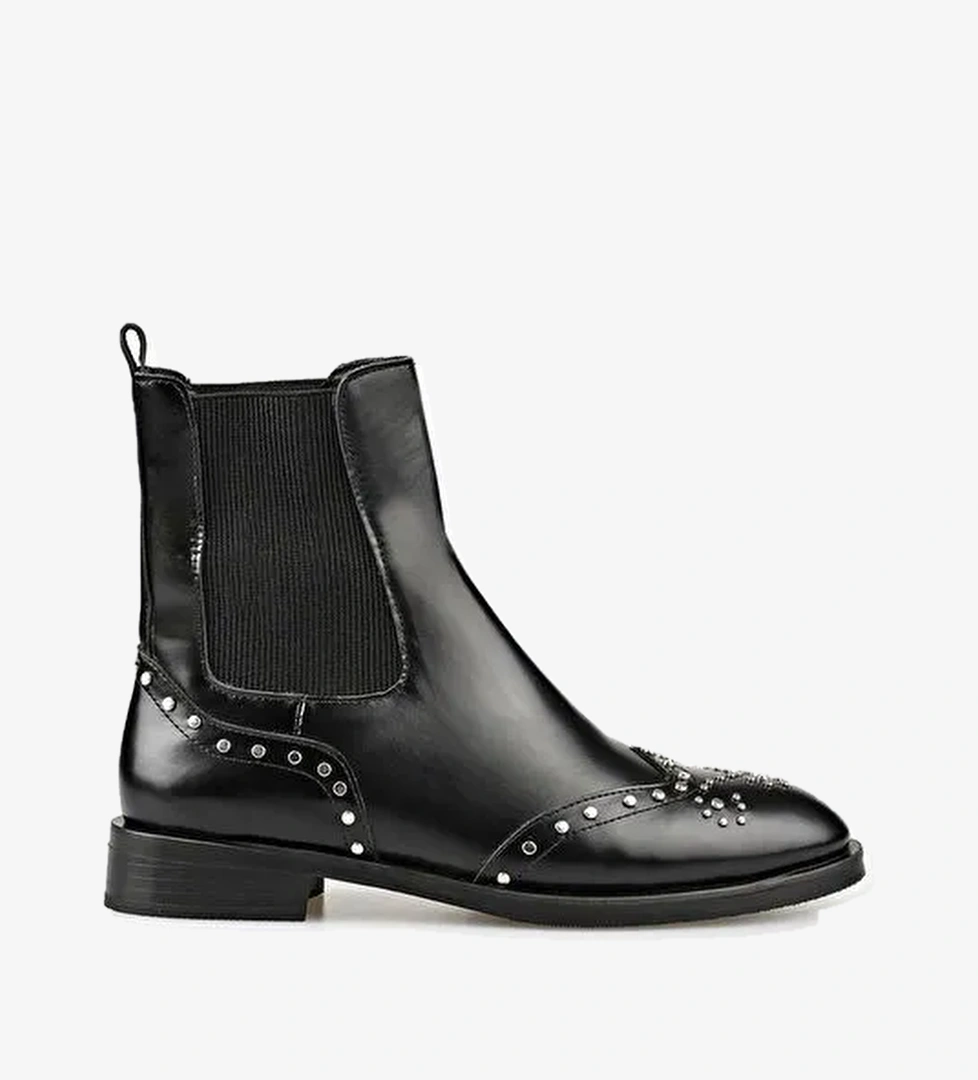 Siyah Deri Kadın Klasik Bot - Görsel 1
