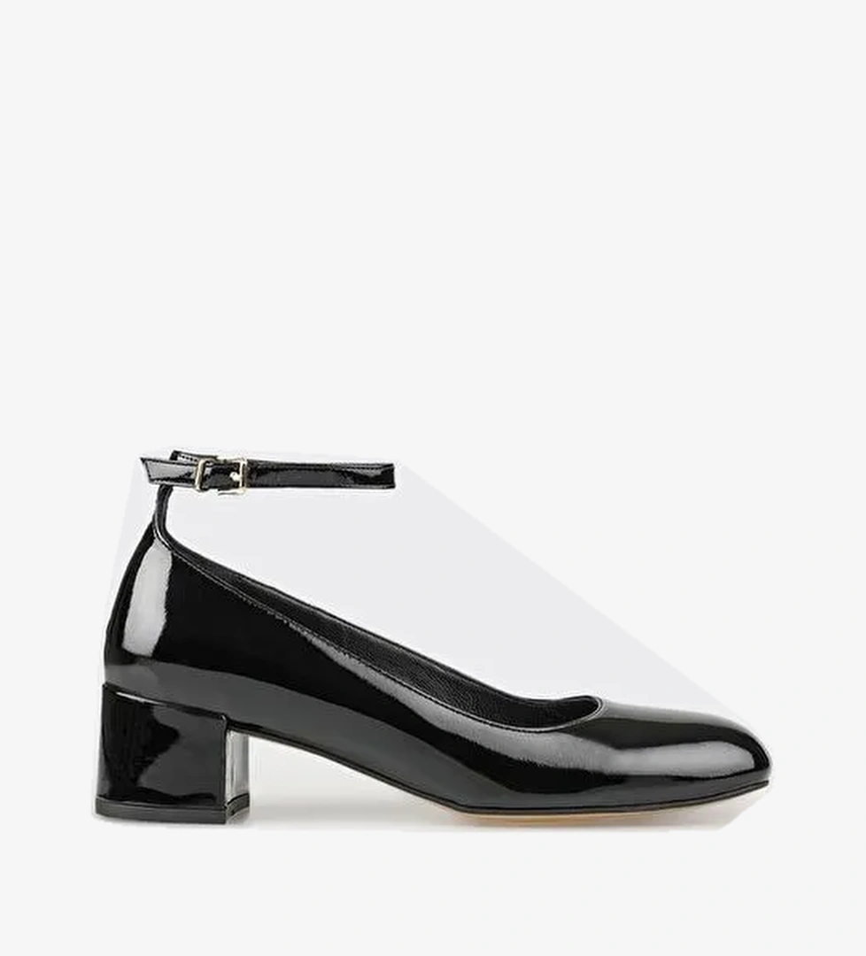 Siyah Deri Kadın Topuklu Ayakkabı - Görsel 1