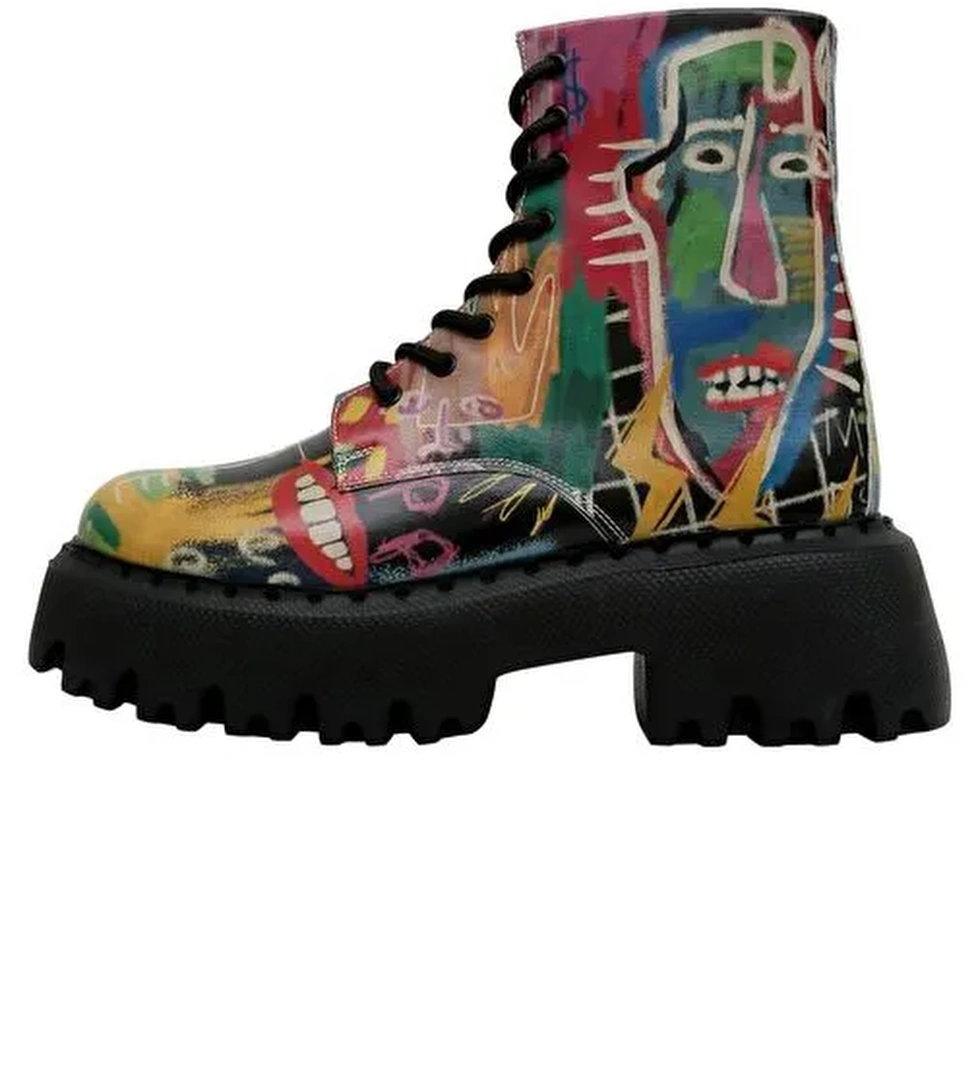 Kadın Vegan Deri Çok Renkli Uzun Bot - No More Drama Tasarım - Görsel 1