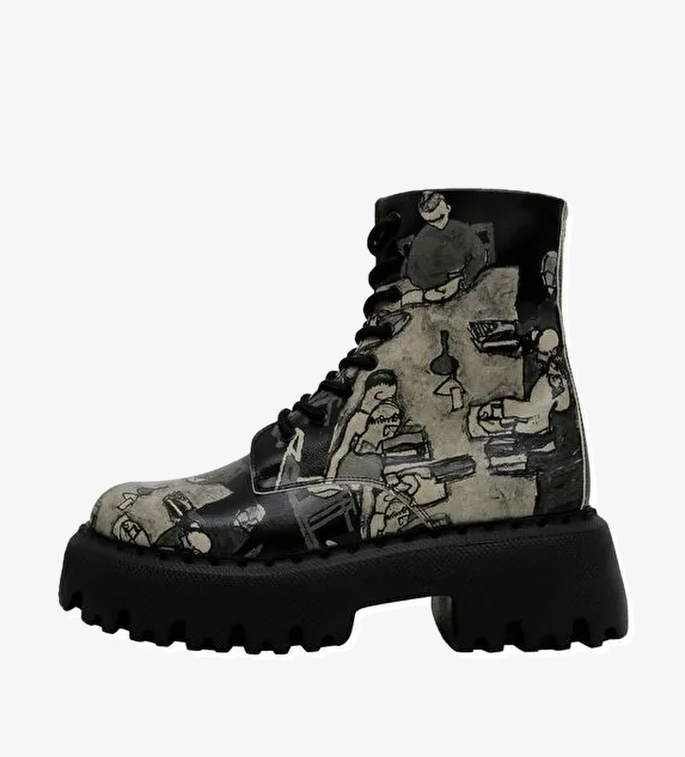 Kadın Vegan Deri Siyah Uzun Bot - Supper Black White Tasarım - Görsel 1