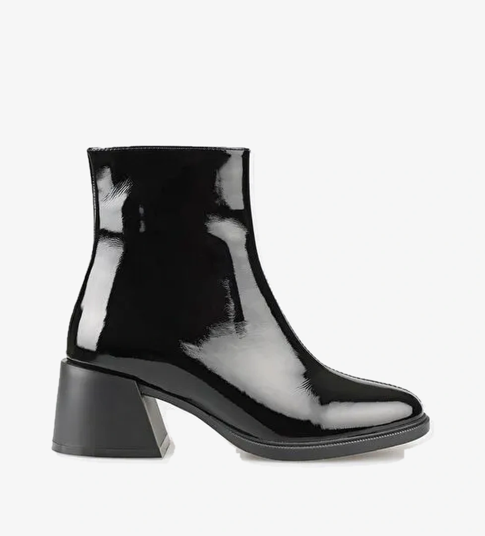 Siyah Deri Kadın Topuklu Bot - Görsel 1