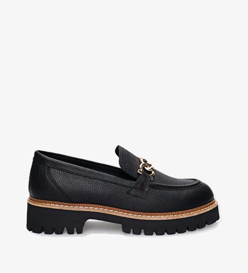 %100 Hakiki Deri Siyah Tokalı Kadın Günlük Ayakkabı - Görsel 1