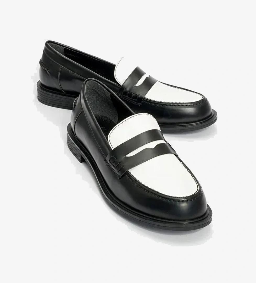 CHOOS Siyah Beyaz Kadın Loafer Ayakkabı - Görsel 1