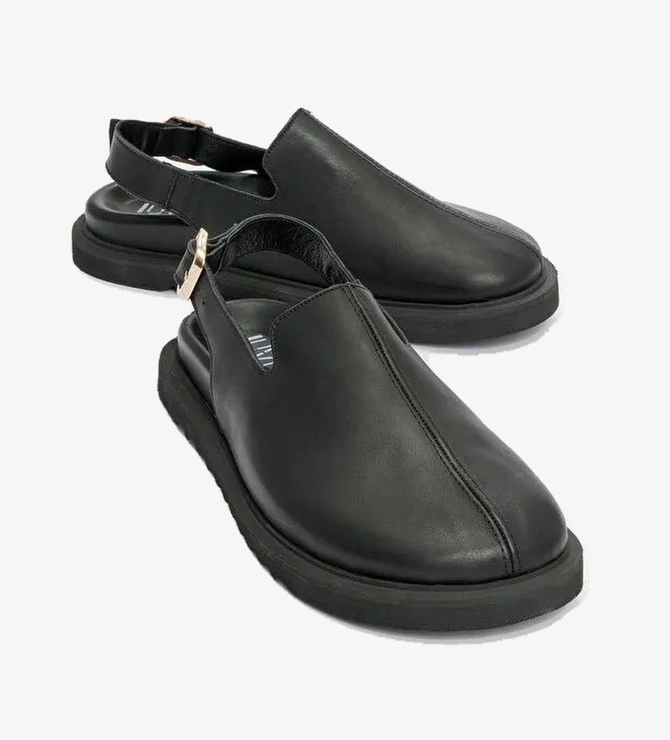 LABY Siyah Cilt Hakiki Deri Kadın Sandalet - Görsel 1