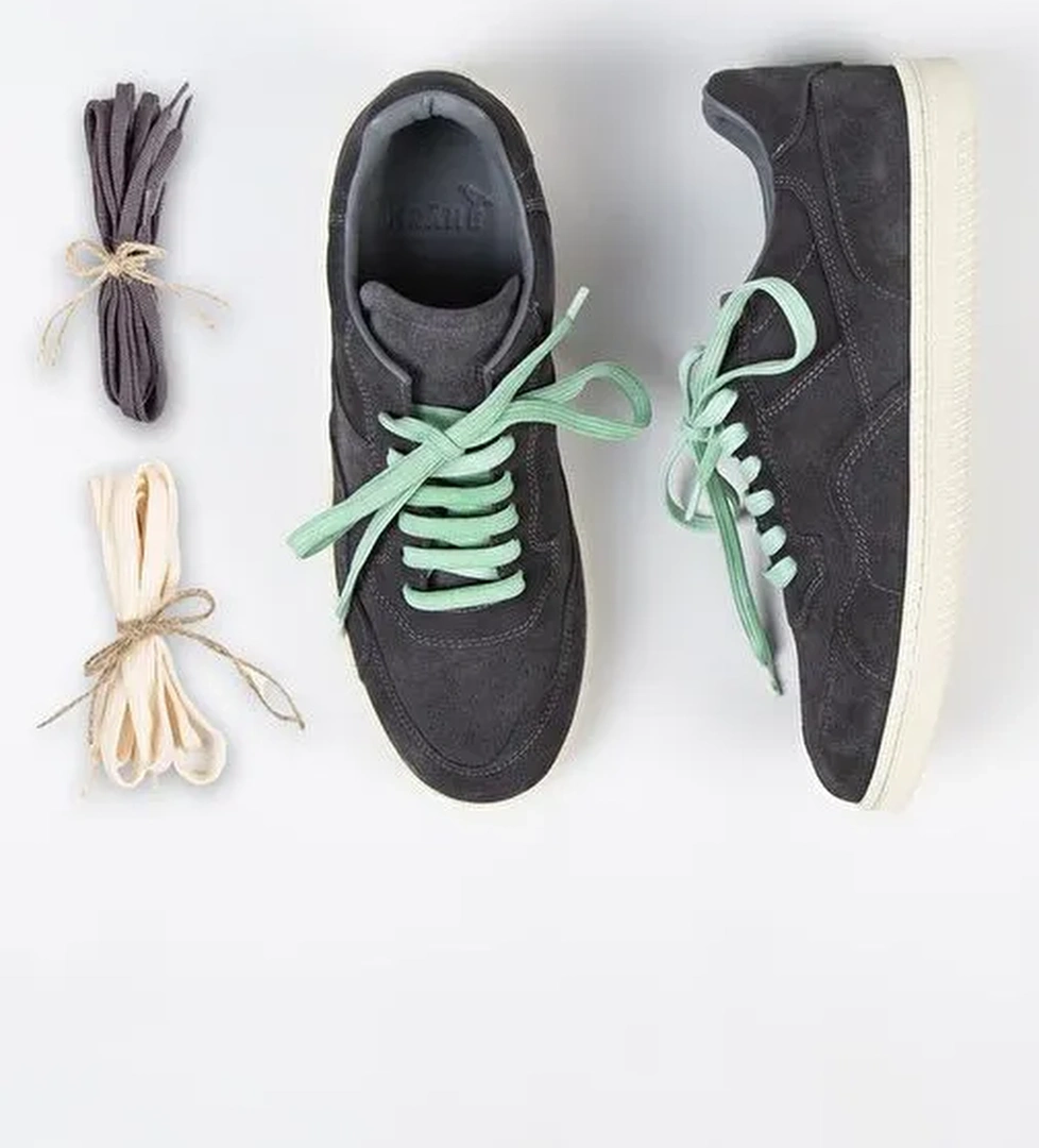 Krahe Zeus Erkek Hakiki Deri El Boyamalı Bağcık Ve İki Yedek Bağcıklı Antrasit Sneakers - Görsel 1