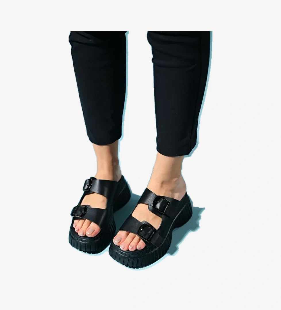 Luvi Shoes Siyah Kadın Deri Terlik 9-6152 - Görsel 1