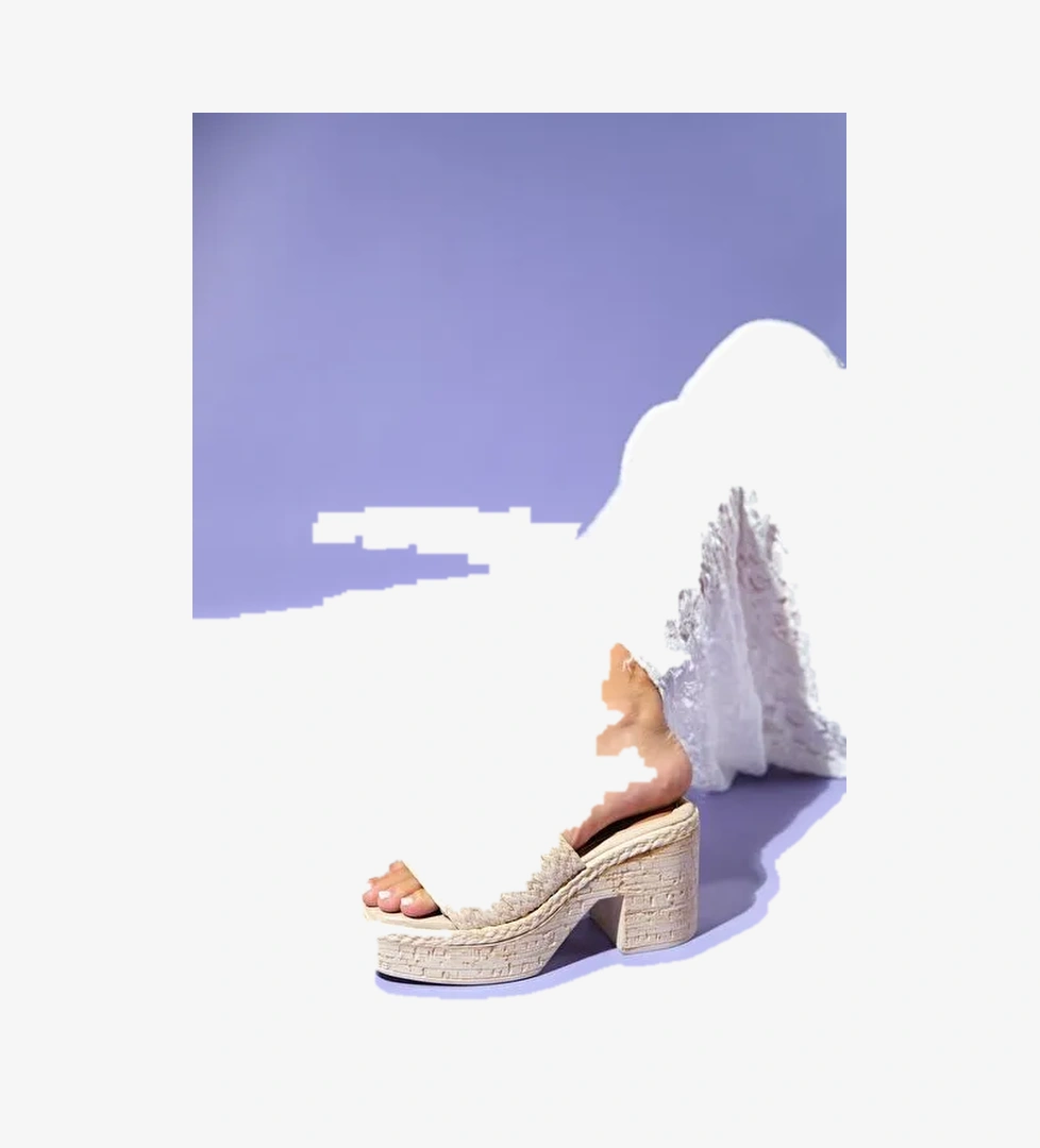 Luvi Shoes Bej Kadın Hasır Platform Topuklu Terlik 74-1138 - Görsel 1