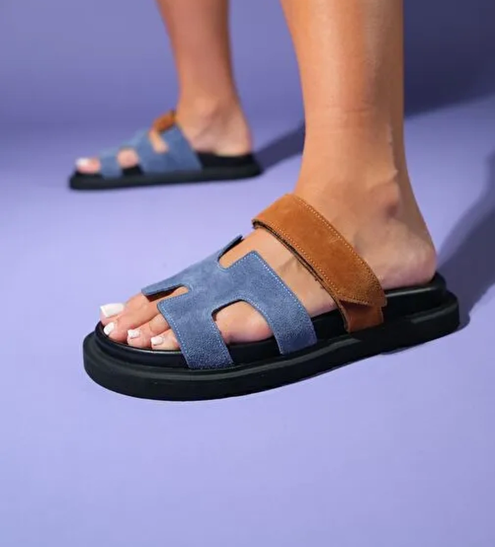 Luvi Shoes Luvi Shoes Lacivert Taba MORTE Laci-Taba Süet Hakiki Deri Kadın Terlik Sandalet & Terlik | Boyner Lacivert Taba - 1. görsel