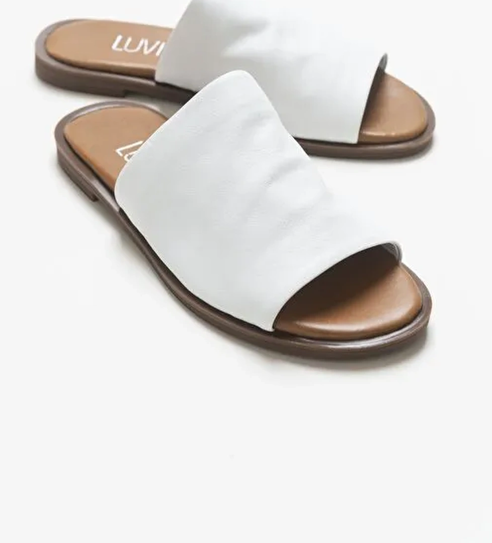 CLAU Beyaz Kadın Deri Terlik - Görsel 1