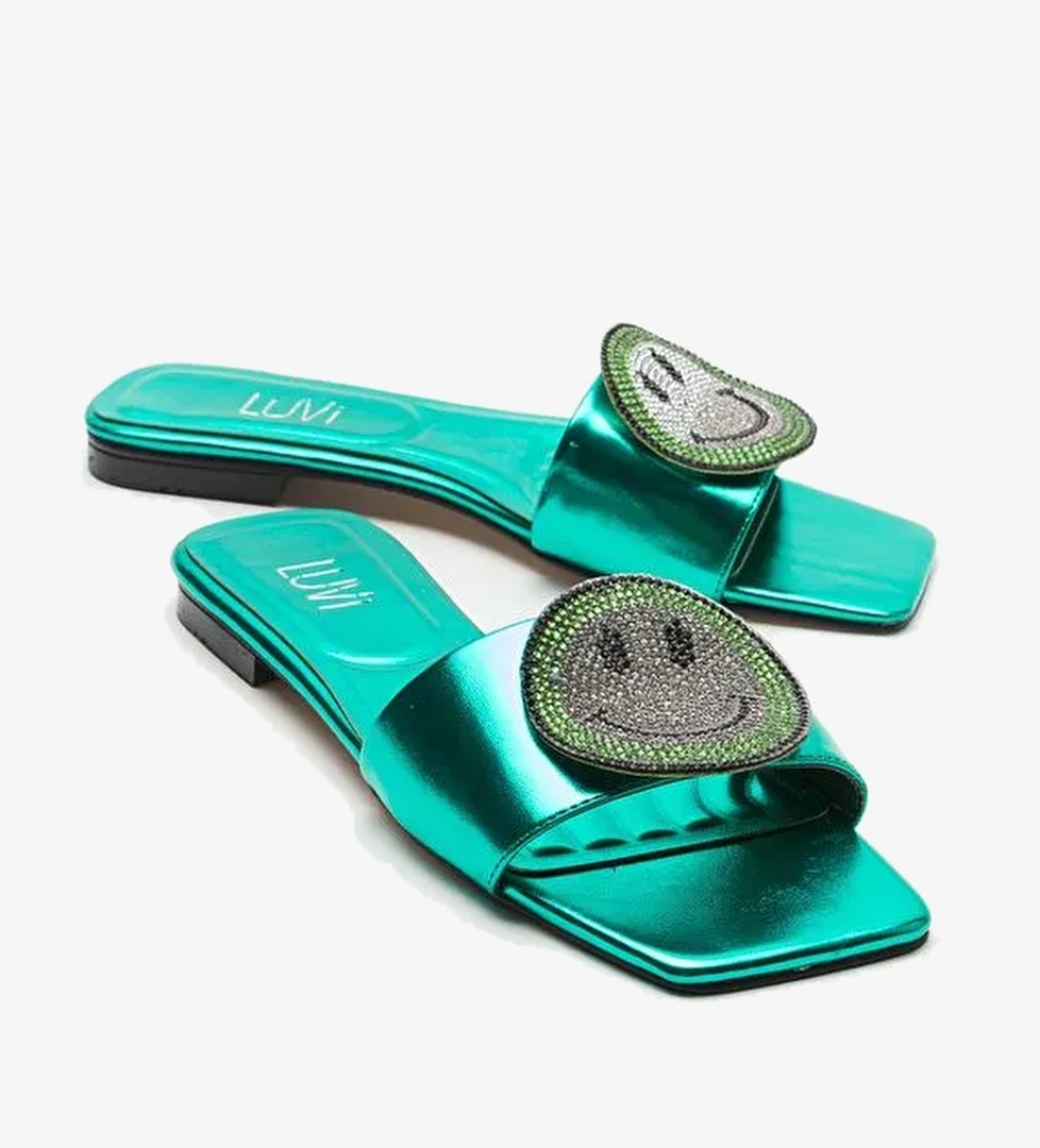 YAVN Yeşil Taşlı Kadın Terlik - Görsel 1