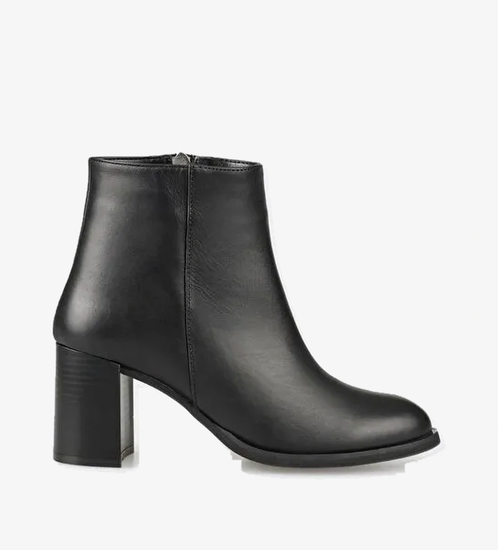 Siyah Deri Kadın Klasik Yüksek Topuk Bot - Görsel 1
