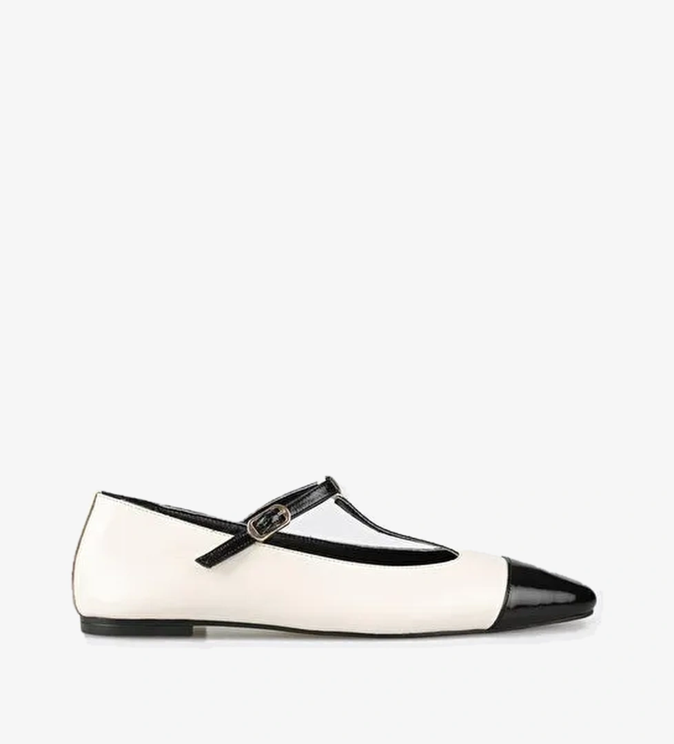 Elle Elle Ekru-Siyah Kadın Deri Babet HAFGAR | Boyner Ekru - 1. görsel