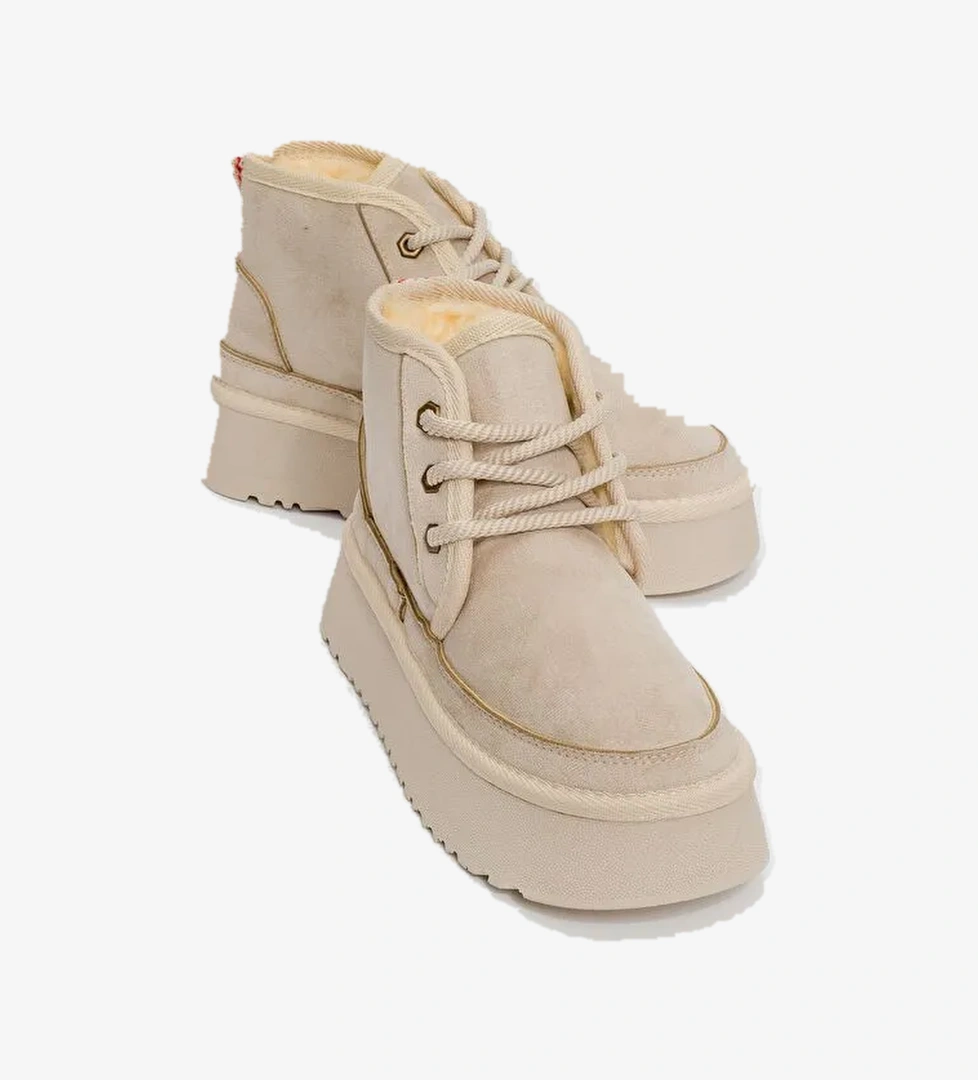 OVELA Bej Kalın Taban Bağcıklı Kadın Spor Bot - Görsel 1