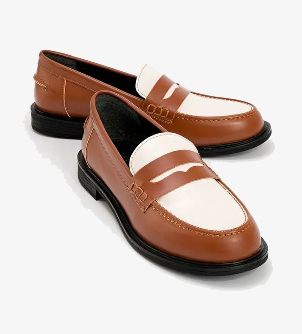 Luvi Shoes Taba-Krem Kadın Loafer 222-24024 - Görsel 1