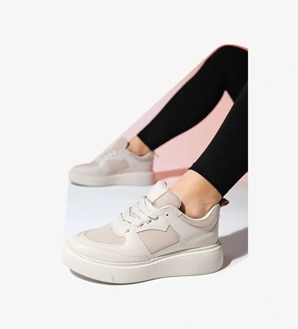 PURE Bej Cilt Kadın Spor Ayakkabı - Görsel 1