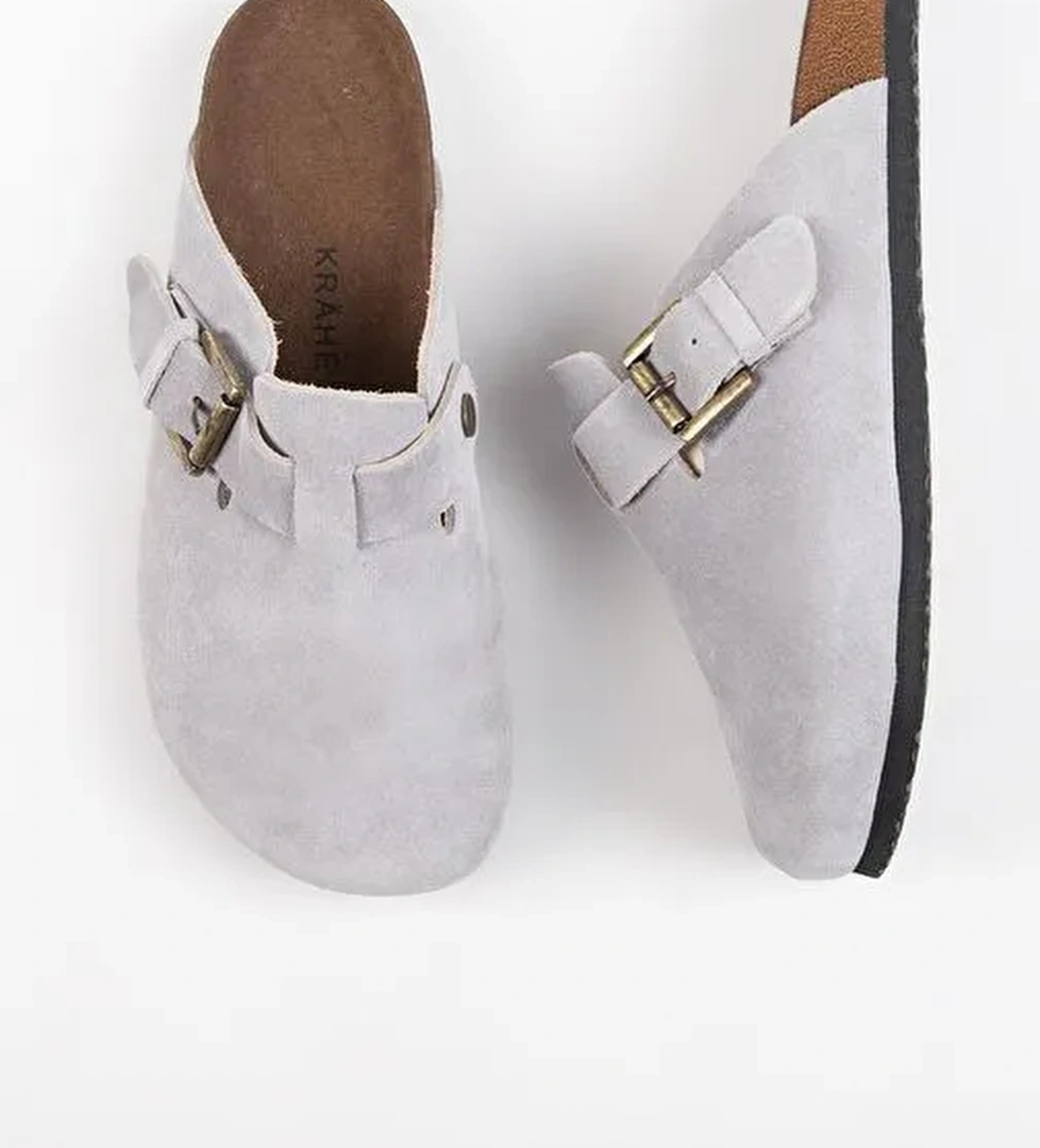 Krahe Gri Kadın Süet Terlik MNJ.135.03 - Görsel 1