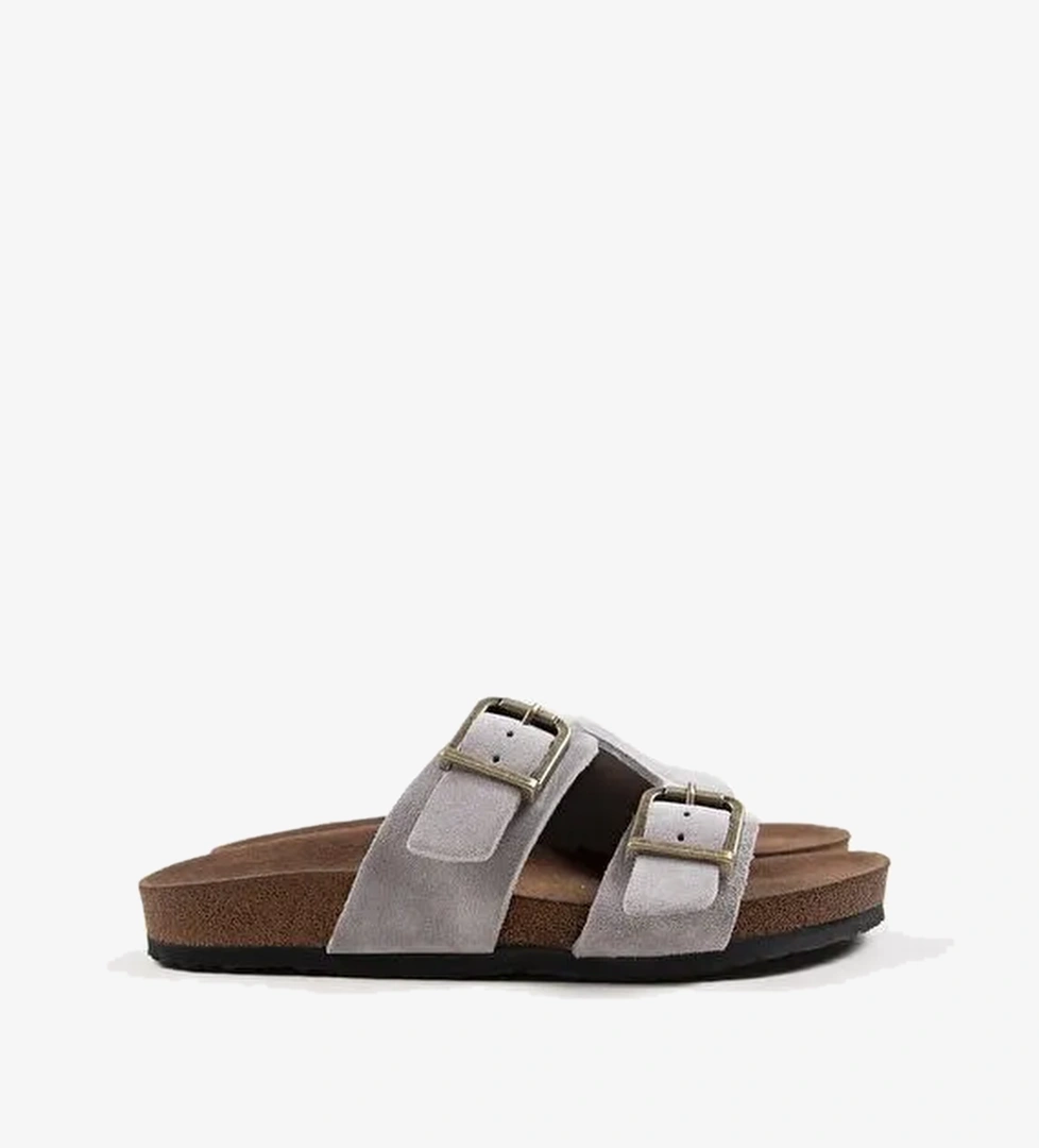 Krahe Gri Deri Terlik MNJ.134.03 - Görsel 1