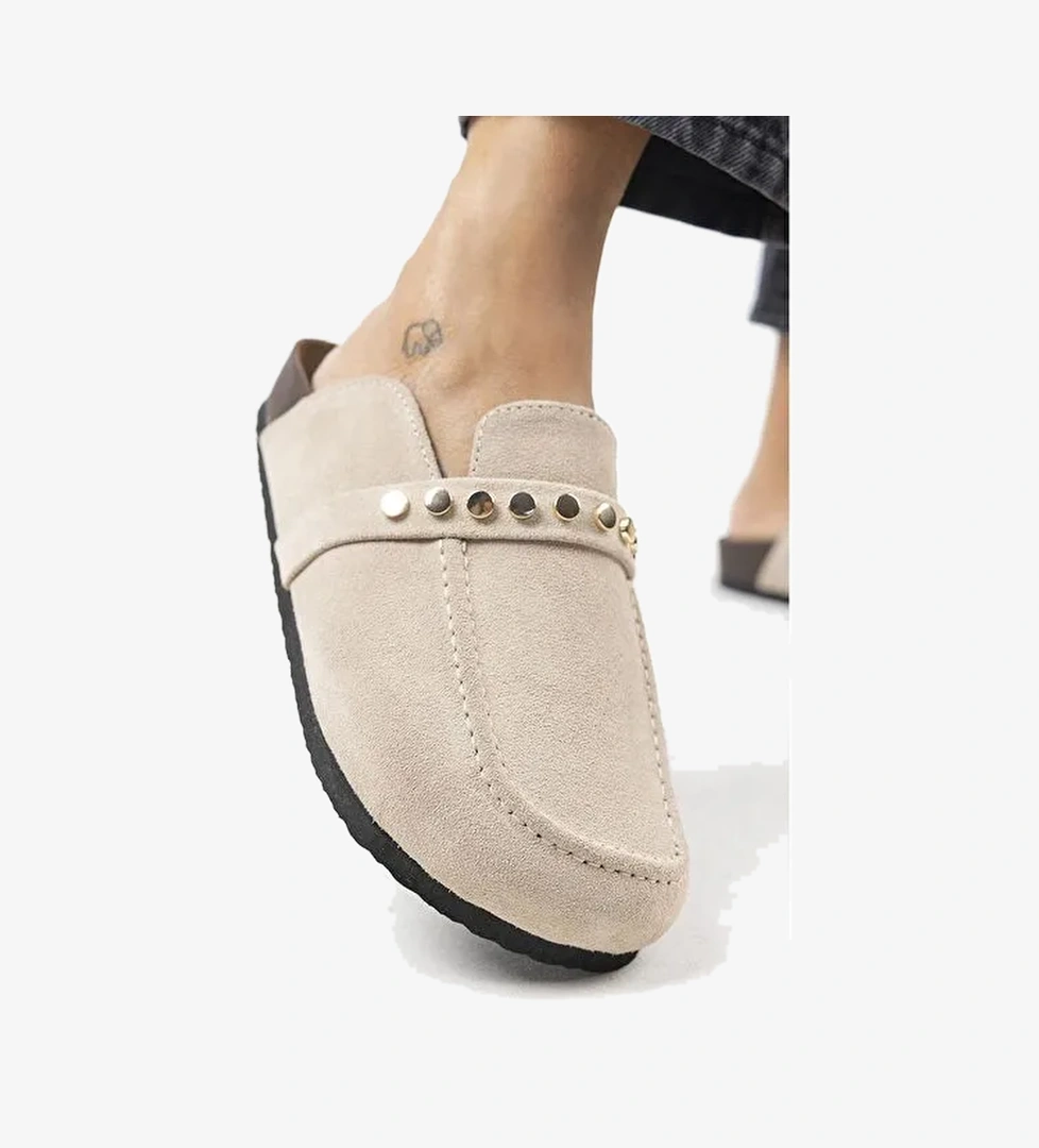 Manijero Bej Kadın Süet Terlik MNJ.155.01 - Görsel 1