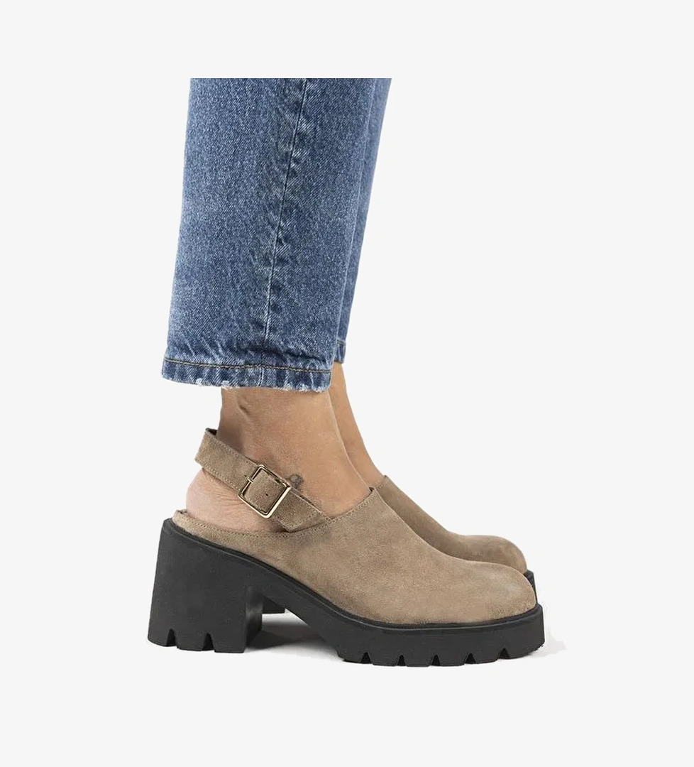 Manijero Carleen Kadın Hakiki Deri Sabo Kemerli Vizon Sandalet - Görsel 1