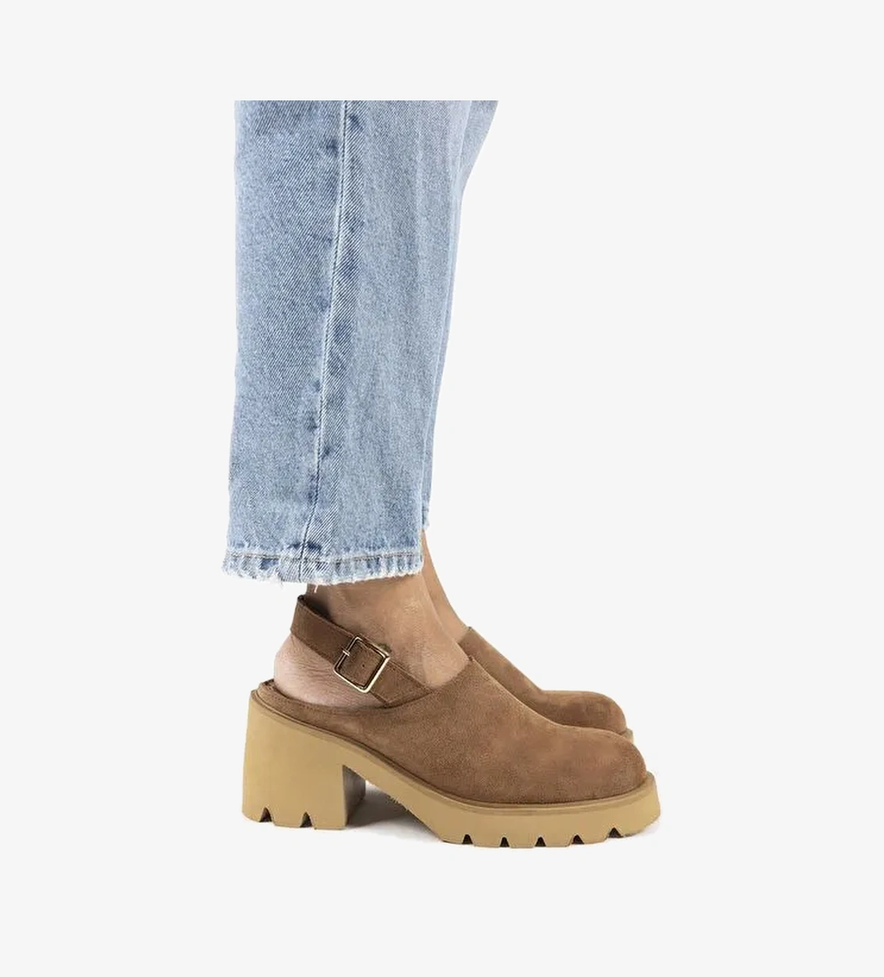 Manijero Carleen Kadın Hakiki Deri Sabo Kemerli Taba Sandalet - Görsel 1