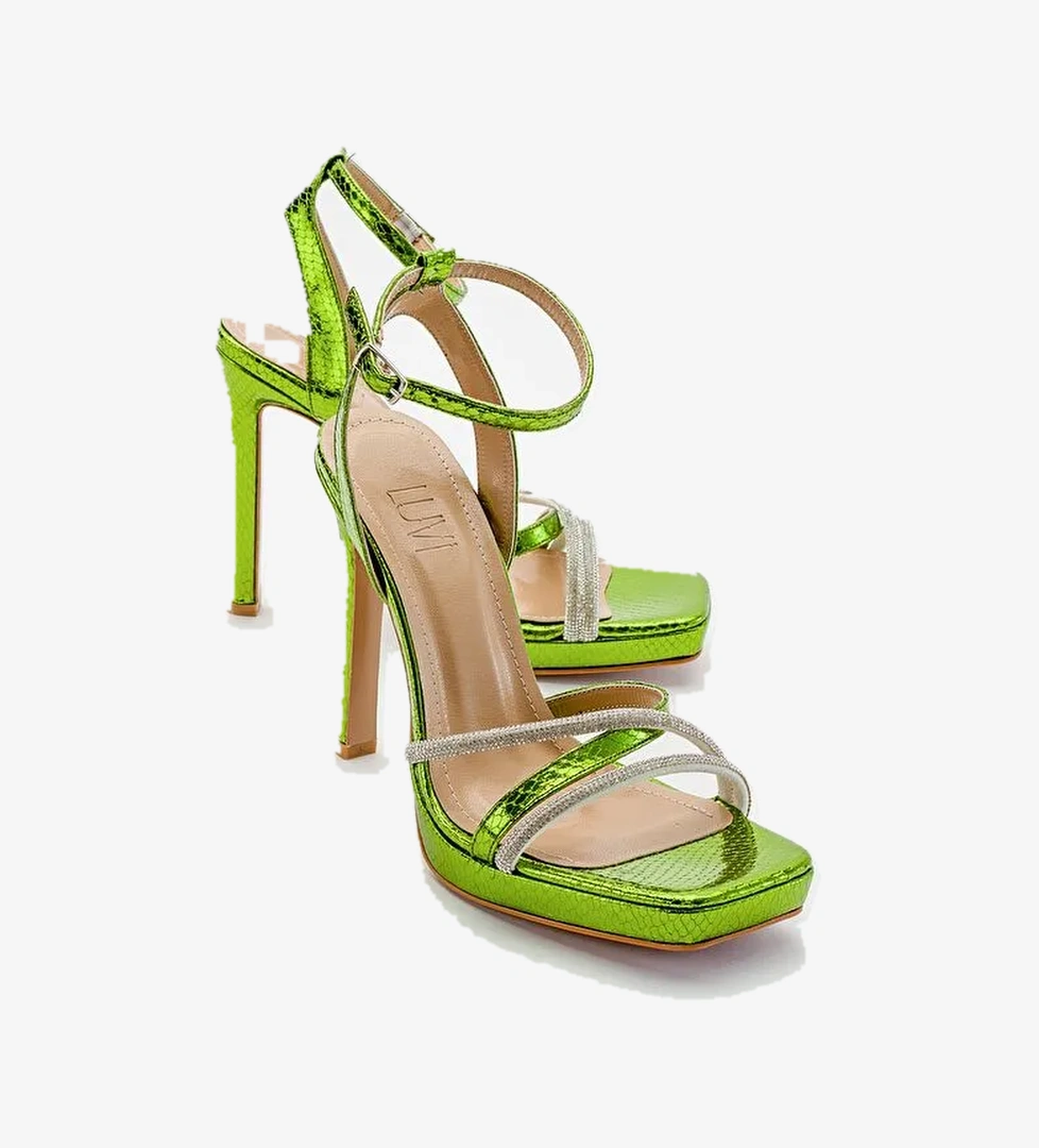 OSEA Yeşil Desenli Kadın Topuklu Ayakkabı - Görsel 1