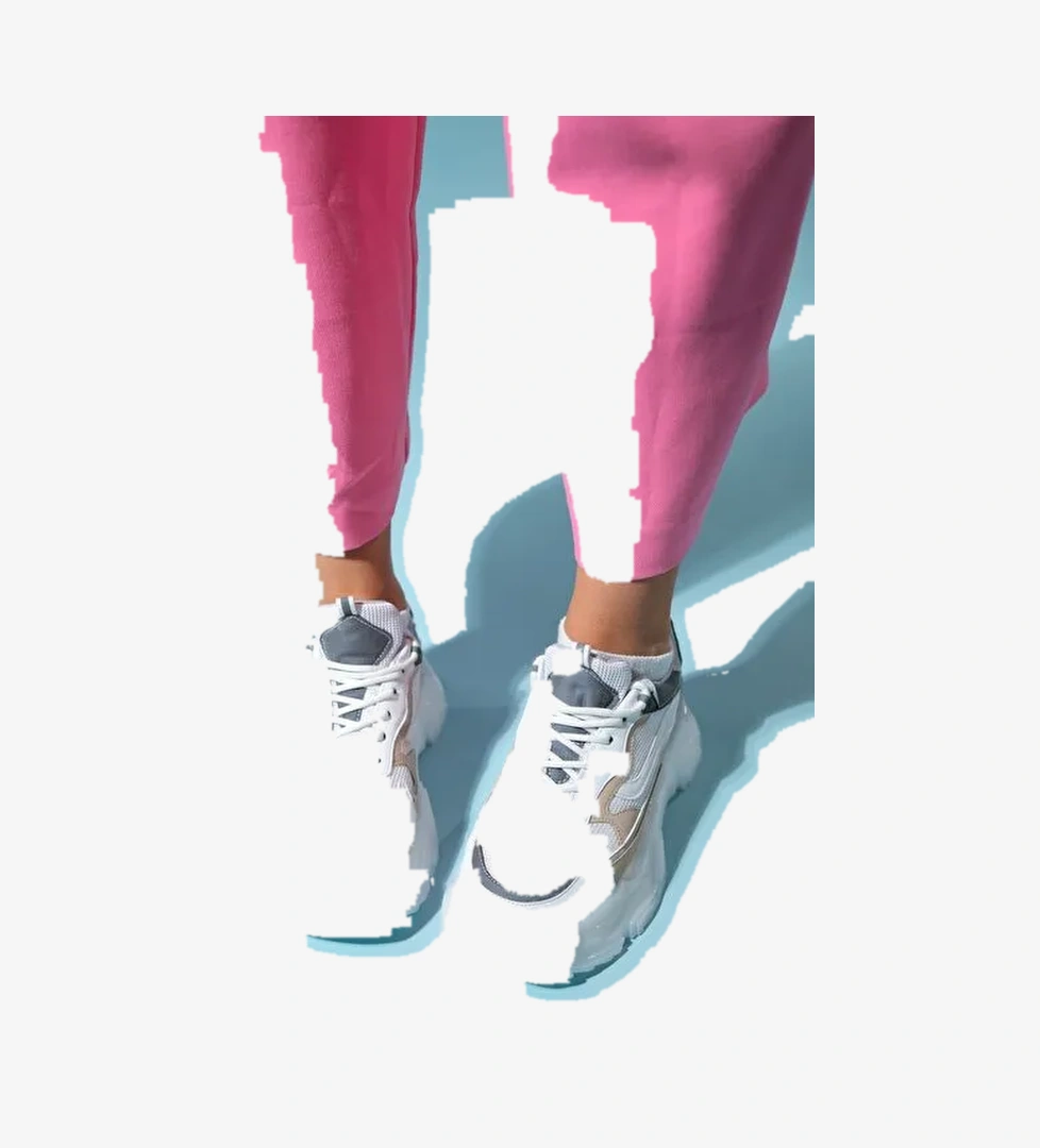 Luvi Shoes Beyaz-Gri Kadın Sneaker 210-60124 - Görsel 1