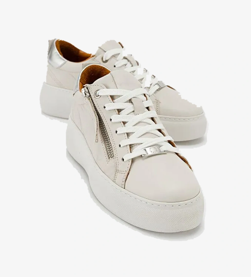 ALLIE Bej Hakiki Deri Kadın Sneakers - Görsel 1