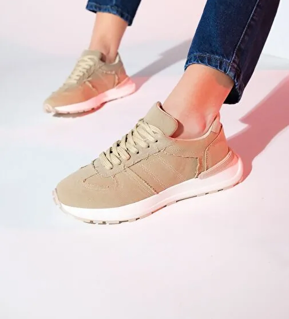 RAFAEL Bej Denim Kadın Spor Sneaker - Görsel 1