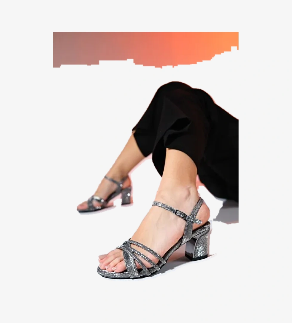 Luvi Shoes Luvi Shoes Platın LOTA Platin Desenli Kadın Kalın Topuklu Abiye Ayakkabı | Boyner Platın - 1. görsel