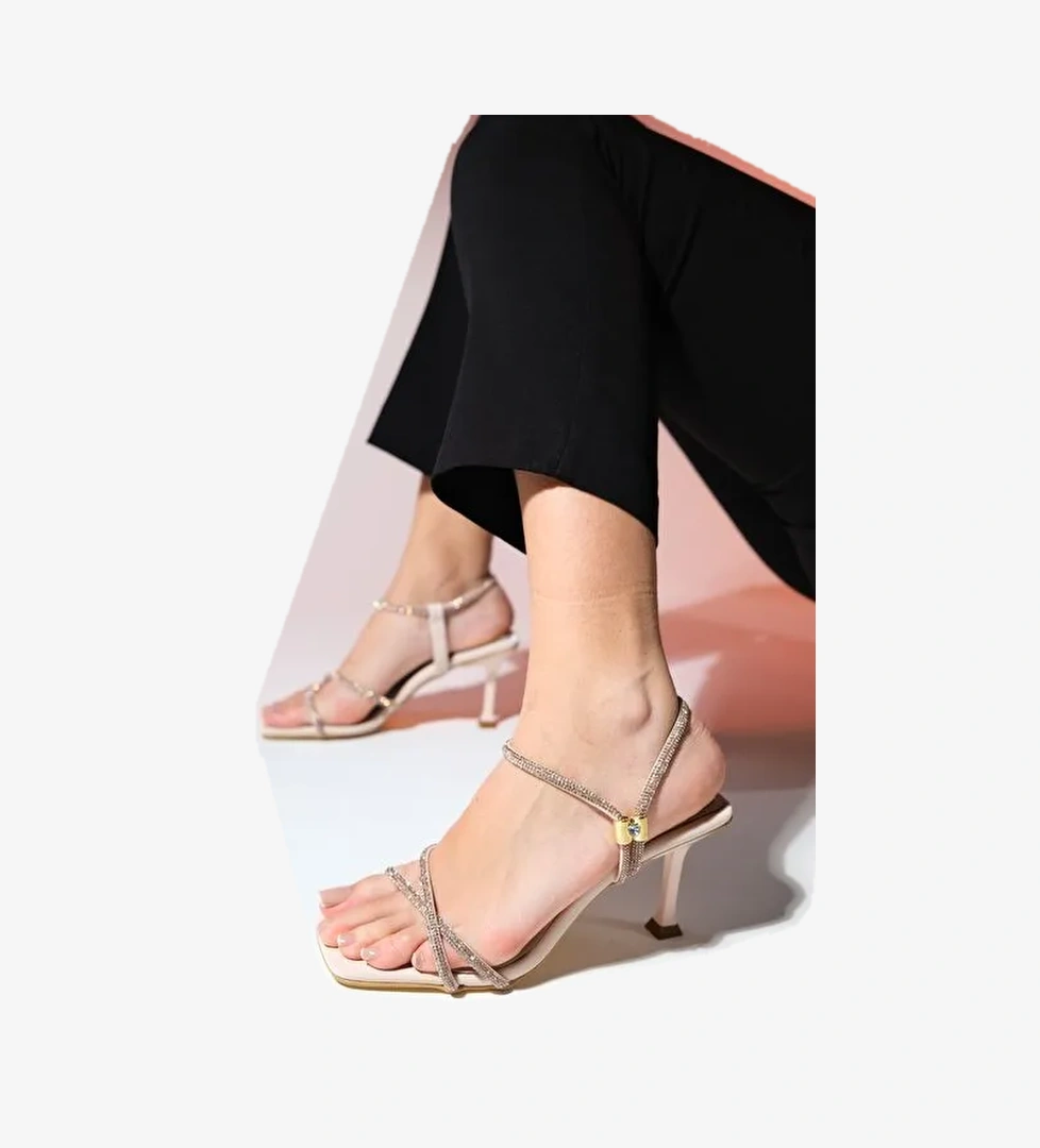 JASPER Bej Taşlı Kadın Abiye Ayakkabı - Görsel 1